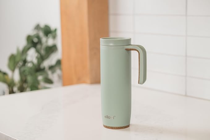 Ello Magnet 18oz Vacuum Insulated Stainless Steel Travel Mug with Side Handle and Leak-Proof Slider Lid and Built-in Coaster, Keeps Hot for 5 Hours, Perfect for Coffee or Tea, BPA-Free