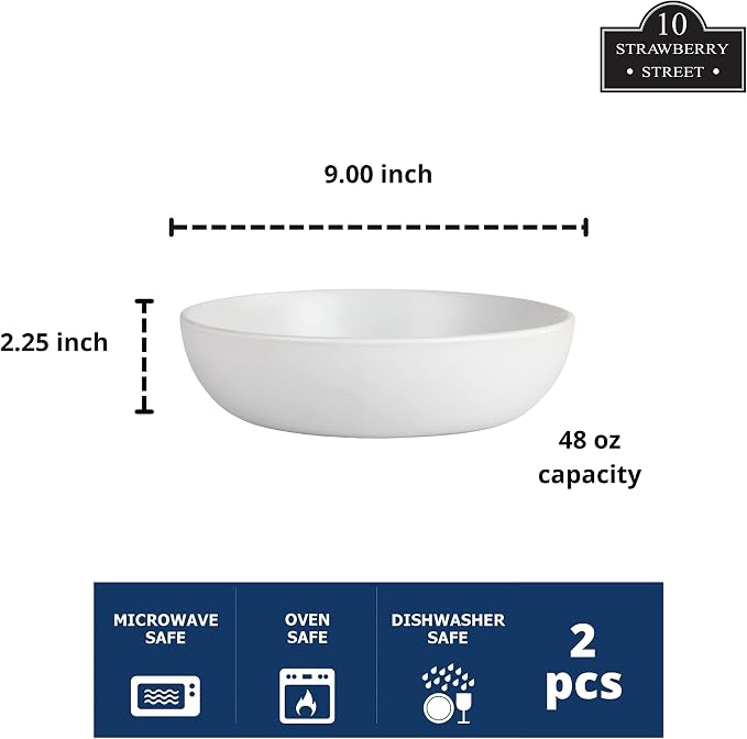 10 Strawberry Street Wazee Matte 9"/48oz Serving Bowl, Set of 2, White