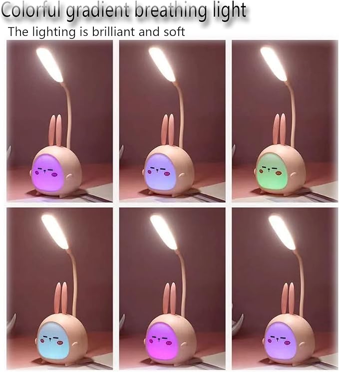 Mini Bunny Night Light, Portable LED Table Light, Cute Rabbit Foldable USB Rechargeable Reading Light Bedroom Children's Bedside Study (Pink Rabbit)