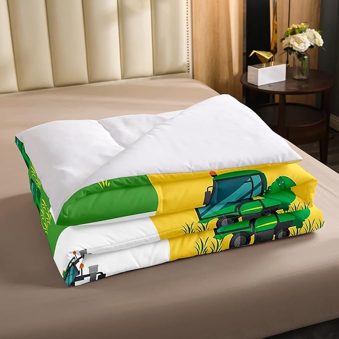 Erosebridal Tractor Comforter Set Queen Size, Cartoon Truck Bedding Set, Farm Excavator Down Comforter, Construction Vehicles Comforter for Kids Boys Girls Teens Car Theme Room Decor, 2 Pillow Cases