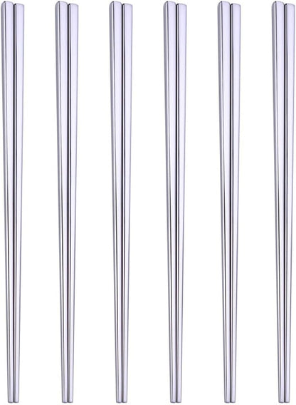 Stainless Steel Chopsticks,Reusable ,Dishwasher Safe , Easy to Use（6 PCS,silver）