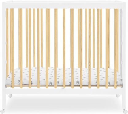 Delta Children Mia Portable Folding Mini Crib with 1.5-Inch Mattress - Greenguard Gold Certified, Bianca White/Natural