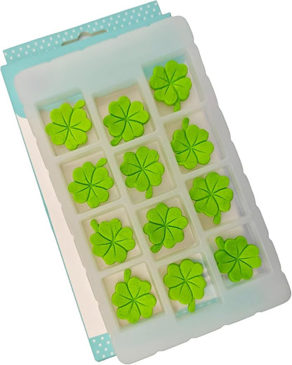 Edible 12pcs GrassGreen Shamrock Sugar cake decorations, cupcake toppers, perfect Clover Icing Cookies decro for St. Patrick's Day Birthday Halloween Thanksgiving Christmas party Team Dinner