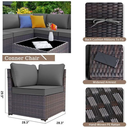 Patio Furniture Sectional Sofa Set 13-Pieces PE Rattan Patio Conversation Set w/43in Gas Fire Pit Table, Outdoor Furniture with 55000 BTU Propane Fire Pit, Grey