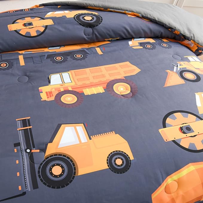 NTBED Construction Truck Comforter Set for Boys Kids Vehicles Excavator Cars Lightweight Microfiber Bedding Sets (Grey,Full)