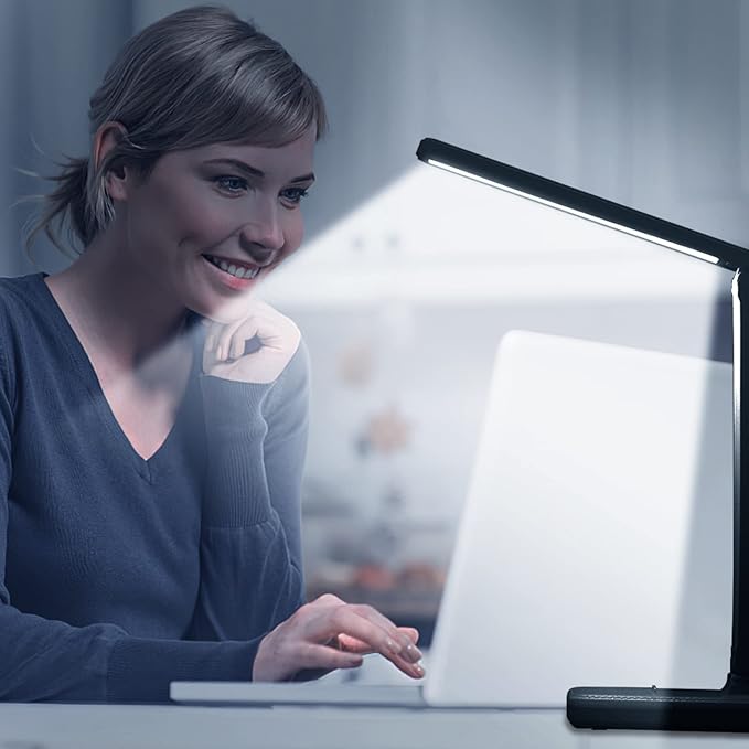 LED Desk Lamp with Touch Control, Reading Lamp No Flicker, 3 Color Modes, Foldable Table Lamp, Eye Caring Reading Light for Office, Home, Dormitory, USB Interface DC5V 1A(Black)