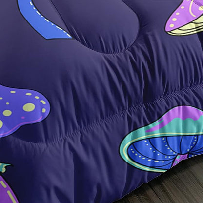 Colorful Mushroom Comforter Set Twin Size Kids Trippy Mushroom Bedding Set Hippy Star Eye Theme Quilt Bed Set for Boys Girls Adults with 1 Comforter and 2 Pillowcases