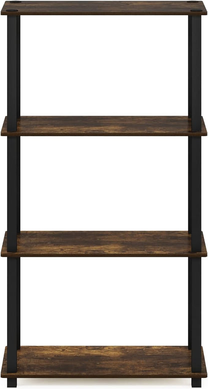 Furinno Turn-S-Tube 4-Tier Compact Multipurpose Shelf Display Rack with Square Tube, Amber Pine/Black