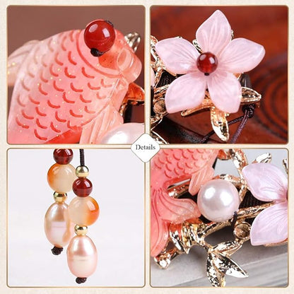 Wooden Hair Pins 7.08" Chinese Goldfish Flower Hair Sticks For Long Hair Buns for Women
