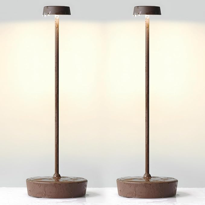 2 Pack Rechargeable Cordless Table Lamp Outdoor Portable LED Battery Operated Light - 3 Color Temperatures Touch Dimmable, IP54 Protection, Suitable for Indoor or Outside (Rust)