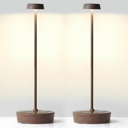 2 Pack Rechargeable Cordless Table Lamp Outdoor Portable LED Battery Operated Light - 3 Color Temperatures Touch Dimmable, IP54 Protection, Suitable for Indoor or Outside (Rust)