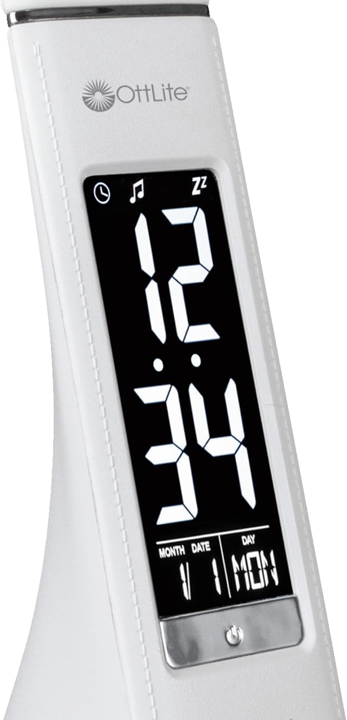 OttLite Thrive LED Sanitizing Desk Lamp with Clock and USB Charging - Eliminates up to 99.9% of Bacteria, Touch Activated, Flexible Neck, Modern Light for Reading, Crafting & Office Desktop