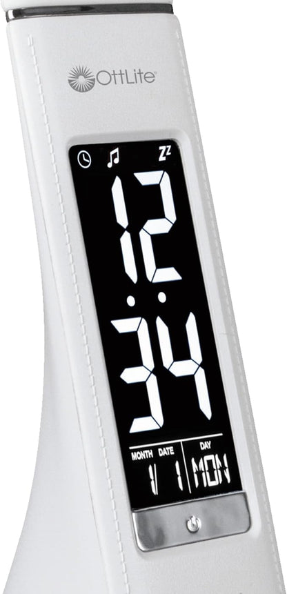 OttLite Thrive LED Sanitizing Desk Lamp with Clock and USB Charging - Eliminates up to 99.9% of Bacteria, Touch Activated, Flexible Neck, Modern Light for Reading, Crafting & Office Desktop