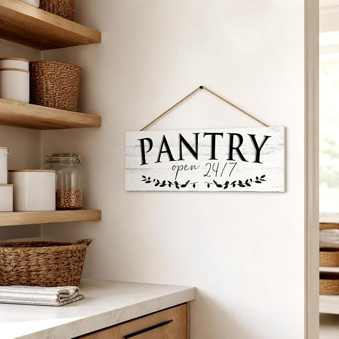 1 KINGO Rustic Pantry Signs Wall Decor: Farmhouse Kitchen Wall Art 6" x 14.5" Canvas Print Decorative Plaque Wall Hanging Open 24/7 Sign for Pantry Dining Room Home Decor