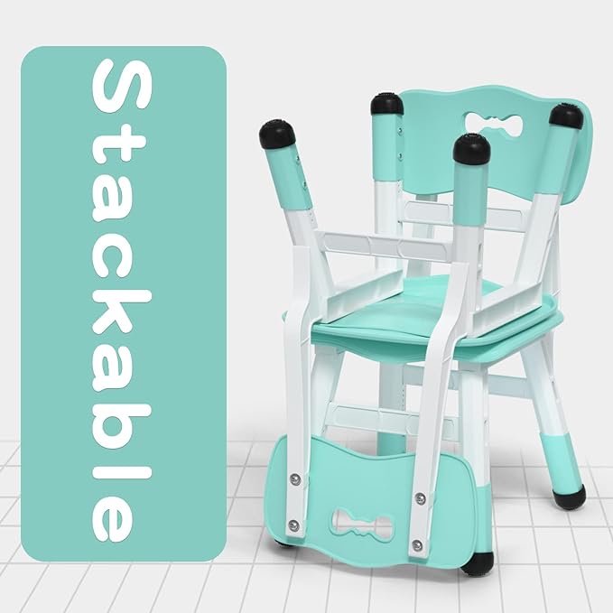 4 Piece Kids Chair Set 3 Levels Adjustable Stackable Kids Chairs Ideal for Playrooms, Schools, Daycares and Homes Washable and easy to clean Max weight 220LB(Mint Green4Piece set)