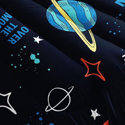 Datura home Space Ship Galaxy Comforter Set Astronaut Rocket Printed Quilt Bedding with 1 and 2 Pillowcases for Boys Girls Bedroom All Season(Space Full), A-space, Full 80x90inches