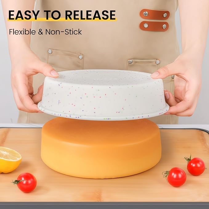 Vinino 10 Inch Round Cake Pan with Stainless Steel Frame | Perfect for Cheesecake, Layer Cakes & Desserts, Food Grade Silicone, Nonstick Surface, Easy Release and Cleanup