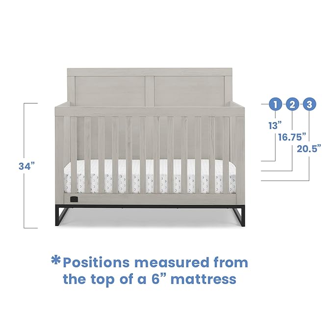 Simmons Kids Foundry 6-in-1 Convertible Baby Crib, Rustic Mist with Matte Black
