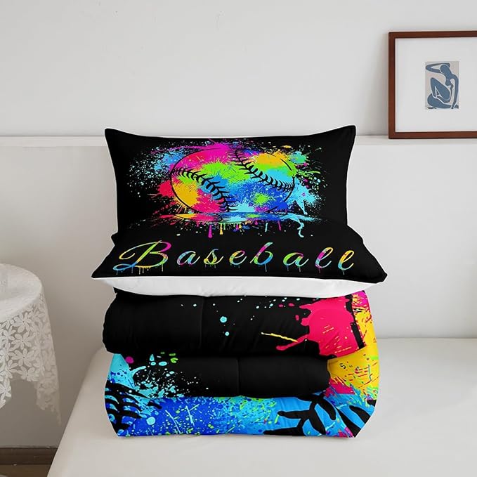 Feelyou Kids Baseball Comforter Set King Size Sports Game Bedding Set for Boys Girls Teens Bedroom Decor Baseball Gaming Comforter Women Men Tie Dye Duvet Set with 2 Pillow Case