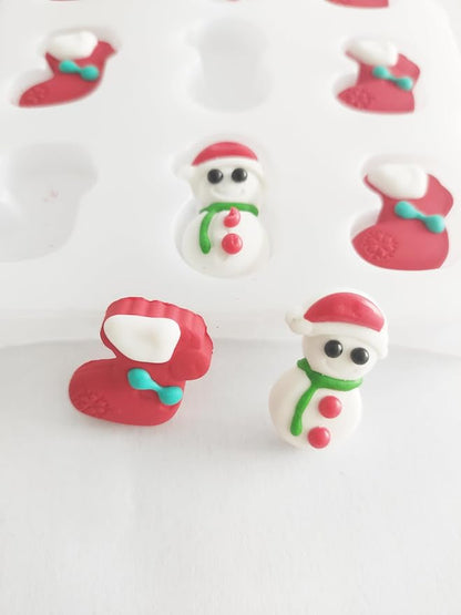 Edible Christmas Themed Snowman Sugar cake decorations, Christmas Stocking cupcake toppers, perfect Icing Cookies decro for Gingerbread House, Cupcakes, Cake, Macaron, Cookies, and Cakecicles
