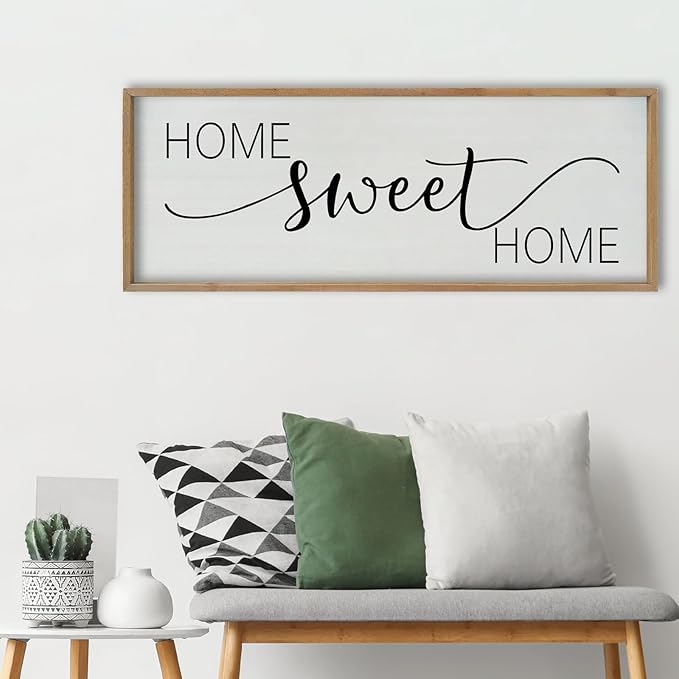 SRSZHIYUE Home Sweet Home Sign 40"x15" for Farmhouse Rustic Large Family Living Room Over Couch Modern Horizontal Wall Decor, Wood Framed Plaques Art Decorative (Wood)