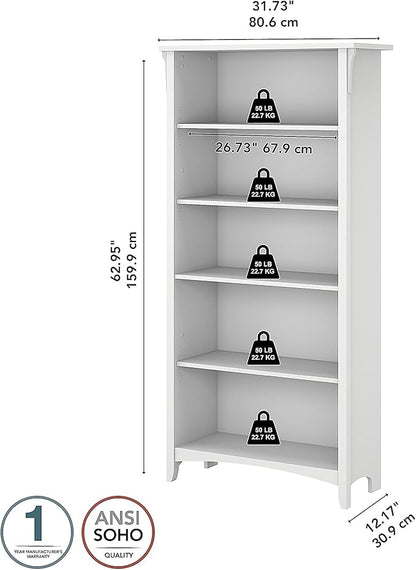 Bush Furniture BSH24463038 Salinas 5-Shelf 63-Inch H Bookcase, Pure White