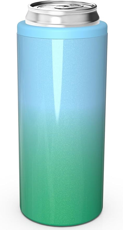 TILUCK Skinny Can Cooler, Stainless Steel Insulated Slim Cans, 12 oz | Beer & Hard Seltzer, Doucle-Walled Stainless Steel Insulated Slim Cans, Slim 12 oz(Teal Gradient)