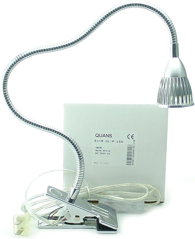 5W 5x1W Warm White 19.68inch Clamp Clip on Gooseneck High Power LED Desk Table Light Lamp Ultra Bright Silver