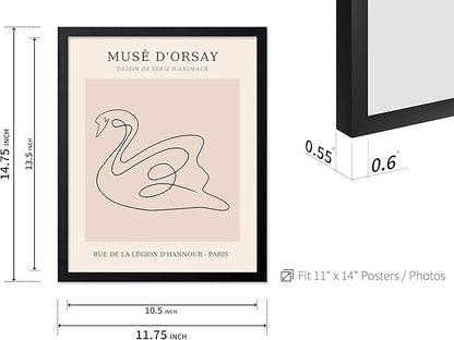 Poster Master Vintage Poster - Retro One Line Swan Drawing Print - Swan Art - Bird Art - Minimal Gift for Her, Animal Lover - Abstract Decor for Home, Office, Bedroom, 11x14 Black Framed