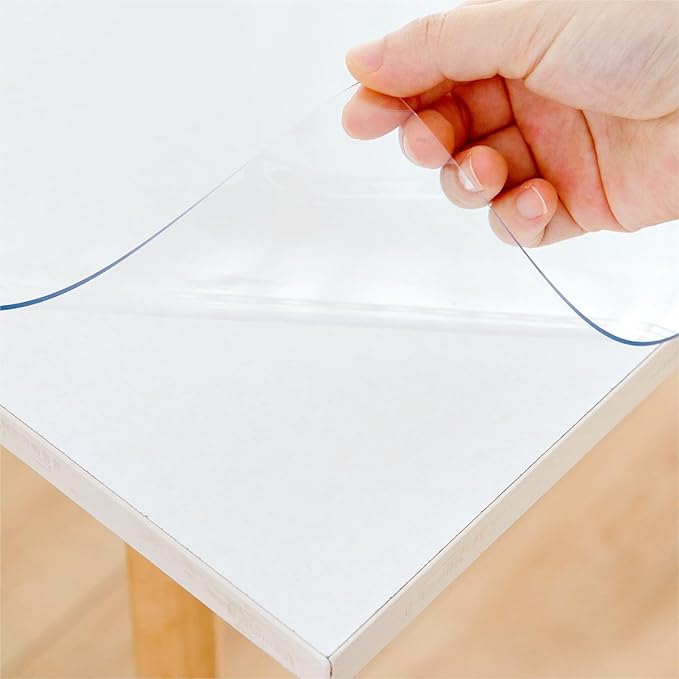 48 x 48 Inch Clear Table Cover Protector, Clear Table Protector for Dining Room Table, 1.5mm Plastic Table Cover, Waterproof Table Pad for Kitchen, Office