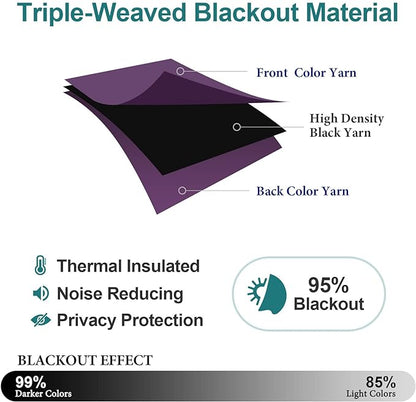 ChrisDowa Small Window Curtains for Kitchen and Bedroom - Grommet Short Thermal Insulated Room Darkening Curtains (2 Panels, Royal Purple, 42 x 36 Inch)