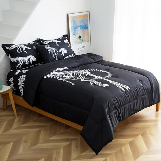 ADASMILE A & S Dinosaur Comforter Set Full Size for Boys Kids 6 Piece Dinosaur Bedding Full Bed in A Bag Comforter Set with Sheets Dinosaur Bed Set Bone Dinosaur Sheets Bone Dinosaur Comforter Sets