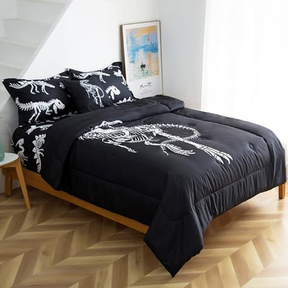 ADASMILE A & S Dinosaur Comforter Set Twin Size for Boys Kids 6 Piece Dinosaur Bedding Twin Bed in A Bag Comforter Set with Sheets Dinosaur Bed Set Bone Dinosaur Sheets Bone Dinosaur Comforter Sets