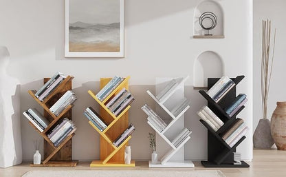 YMYNY 4 Tier Tree Bookshelf, Small Bookcase, Modern Wood Book Storage Rack, Freestanding Book shelf for Books/Movies/CDs, Narrow Display Rack for Living Room, Home Office, Natural UHBC014N