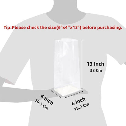 Morepack Gusseted Flat Bottom Cellophane Bags 6x4x13 Inch 50Pcs | with Paper Insert