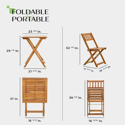 Heavy Duty 400lbs Capacity Patio Bistro Set 3 Piece Outdoor, Folding Chairs w/Cushion, Square Table-Upgrade 2024