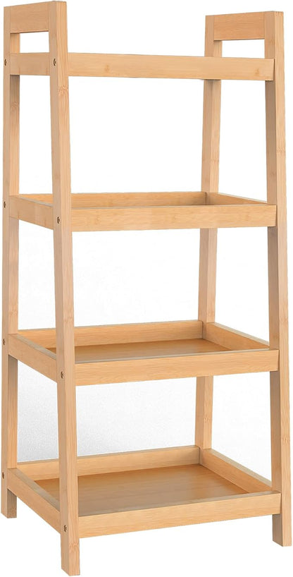 Bamboo Bookshelf, 4 Tier Ladder Shelf, Freestanding Storage Shelf Rack for Bathroom, Kitchen, Living Room