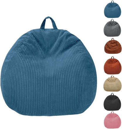 Bean Bag Chairs Cover (No Filler),Bean Bag Cover,Plush Toys Storage Bag,Bean Bag for Kids,Adults,Teens,Washable Ultra Soft Corduroy Sturdy Zipper,[Small 32 * 28 in] Blue Bean Bags