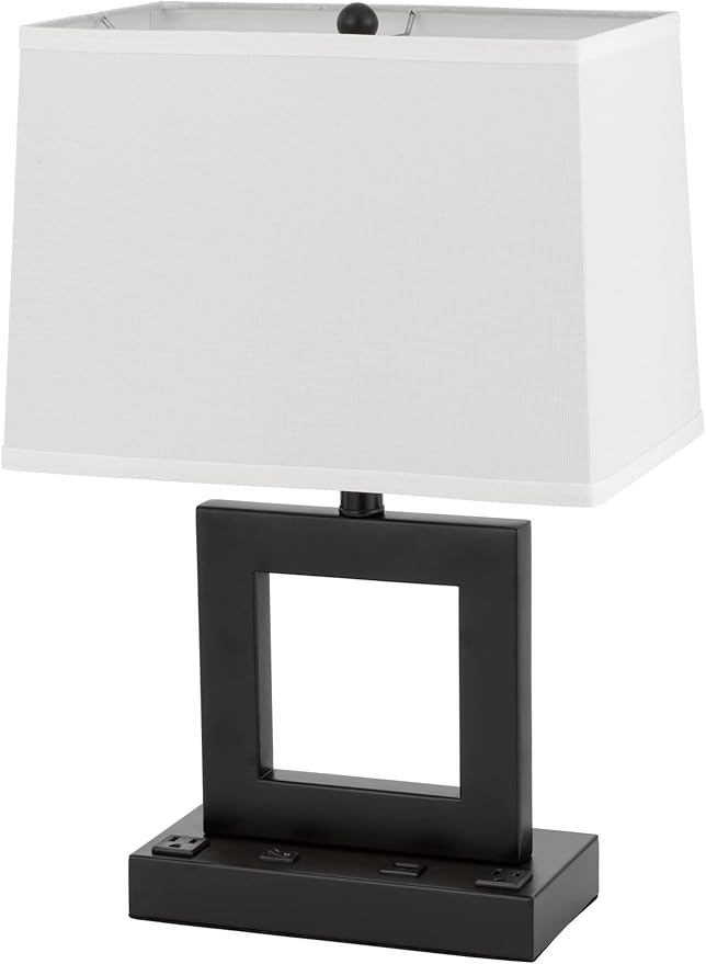 Cal Lighting LA-8042DK Cachan Metal Desk Lamp with 2 Power Outlets and 1 USB Charging Port, Antique Bronze