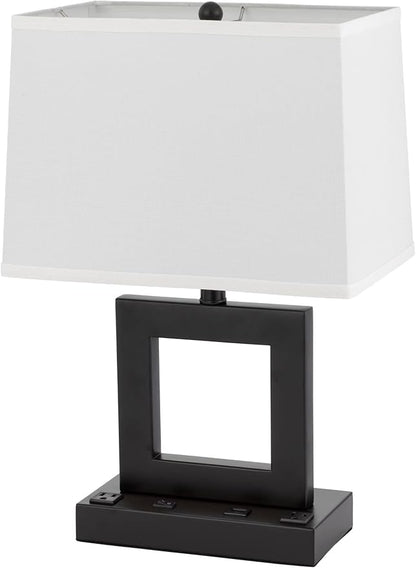 Cal Lighting LA-8042DK Cachan Metal Desk Lamp with 2 Power Outlets and 1 USB Charging Port, Antique Bronze