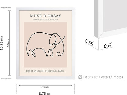 Poster Master Vintage Poster - Retro One Line Elephant Drawing Print - Elephant Art - Minimal Gift for Men, Women, Animal Lover - Abstract Wall Decor for Home, Office, 8x10 White Framed