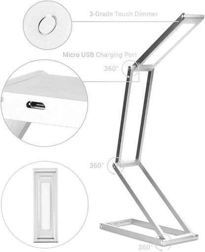 kwmobile Foldable LED Desk Lamp - Folding Portable USB Table Light with 3 Brightness Settings - for Home, Reading, Studying, Work, Travel - Silver