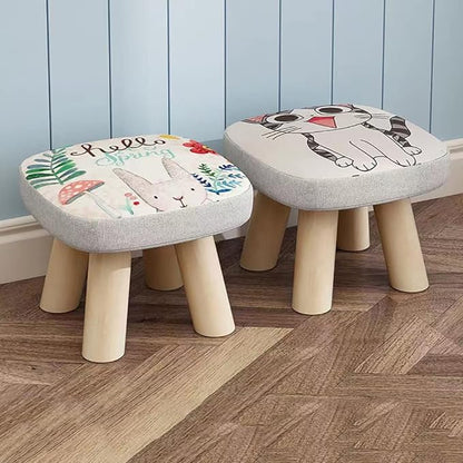 Solid Wood Stool Home Square Low Stool Cute Children's Sofa Stool Chair Fashion Cartoon Creative Small Stool for Kids and Adult, Changing Stool Coffee Table Stool, Bear 330lb (Tree Stump)