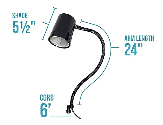 MOFFATT LED Desk Lamp with Coupler Mount, 24" Articulating Flexible Gooseneck Arm, Ultra Bright Mountable LED Task Light, Work Lamp, 12 Watts, 1690 Raw Lumens, 95041, Black (Made in USA)
