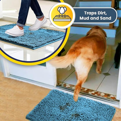 Muddy Mat® Original Dog Door Mat for Muddy Paws, Super Absorbent Microfiber, Non-Slip Washable Pet Rug, Quick Dry Chenille Entryway Carpet, Machine Washable Indoor Outdoor mat, Sky Blue 48"x72"
