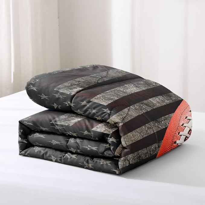 American Football Comforter Set for Boys Teens,Kids Sports Bedding Set Full Size,USA Flag Football Printed Bedroom Sets with 2 Matching Pillow Shams