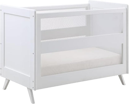 BreathableBaby Breathable Mesh 3-in-1 Convertible Crib (Toddler Bed Kit Sold Separately) — White — Two Adjustable Mattress Heights — Greenguard Gold Certified