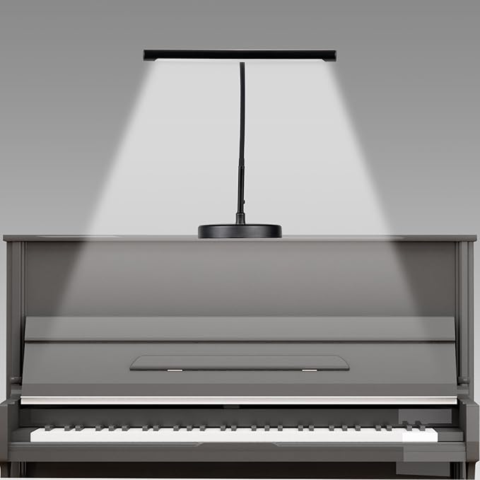 Piano Light, 16'' Head, 20'' Neck, Adjustable Height and Direction, Music Stand Light, LED Piano Lamp, 3 Color Modes, 10 Brightness Levels, Metal, Black