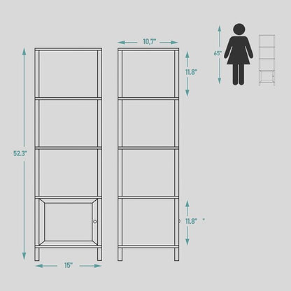 TUTOTAK 5 Tier Bookcase and Bookshelf, Narrow Book shelf with Door for Small Space, for Living Room, Office, Study, Entryway, White BS03BW005