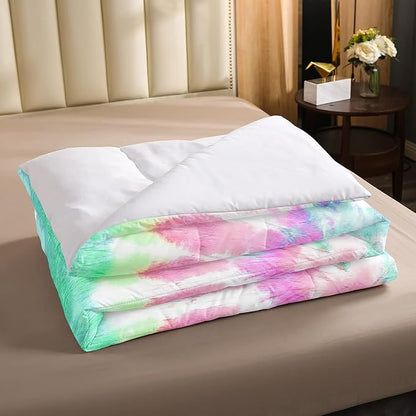 Erosebridal Kids Tie Dye Comforter Set, Bohemian Psychedelic Duvet Sets Full Size for Girls Boys Teens Women Bedroom, Boho Gypsy Spiral Bedding Set Watercolor Trippy Duvet Insert, Pink Teal Blue